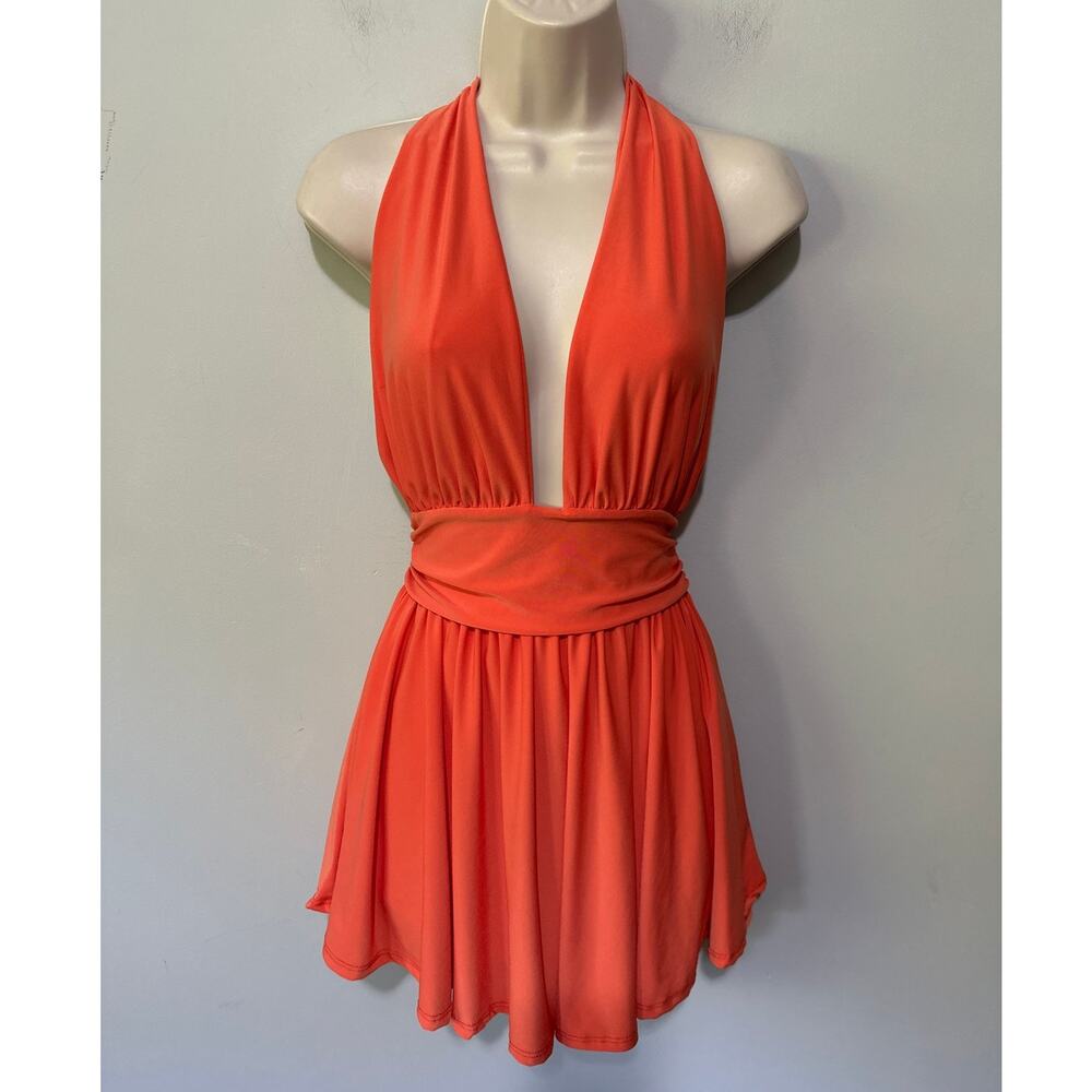 Windsor Romper Womens Large Orange Plunging V-Neck Club Night Out Indie Sleaze